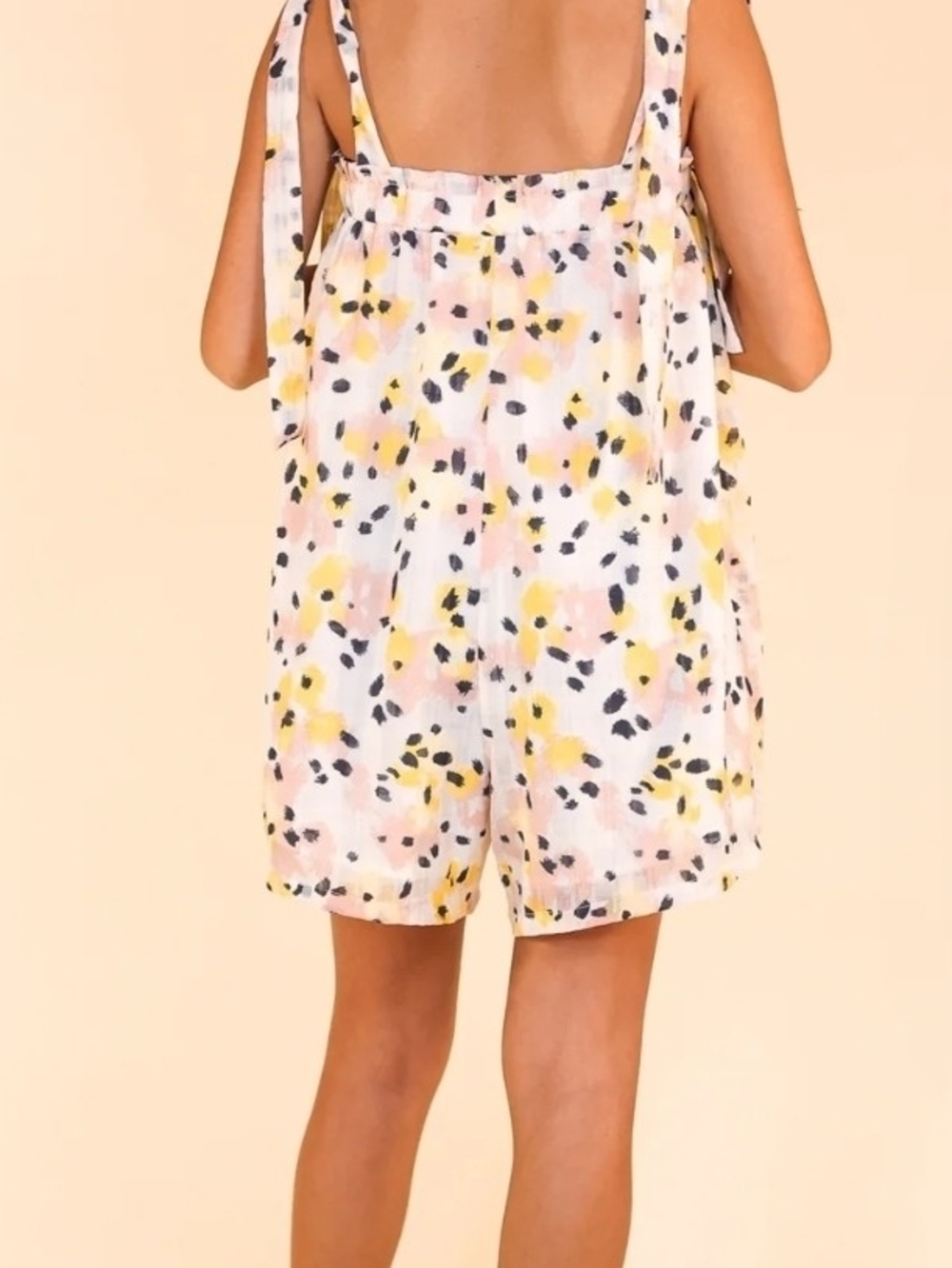 NWT Abstract Tie-Shoulder Romper in White, Pink & Yellow - Picture 3 of 6